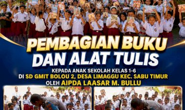 NTT-Peduli-Kasih,-Aipda-Laasar-Bullu-Bagikan-Buku-dan-alat-Tulis-di-Wilayah-Sabu-Timur