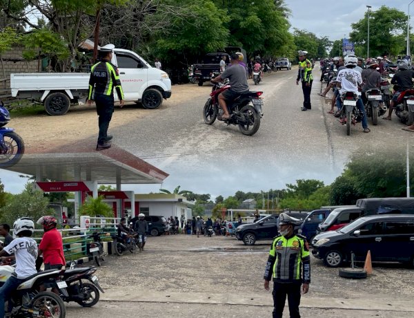 Sat Lantas Polres Sabu Raijua Laksanakan Gatur di Depan SPBU Roboaba
