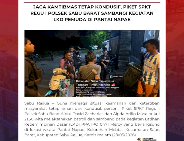 Jaga Kamtibmas Tetap Kondusif, Piket SPKT Regu I Polsek Sabu Barat Sambangi Kegiatan LKD Pemuda di Pantai Napae