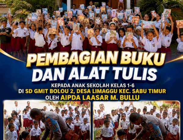 NTT Peduli Kasih, Aipda Laasar Bullu Bagikan Buku dan alat Tulis di Wilayah Sabu Timur