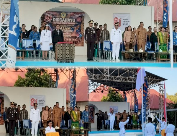 Kapolsek Sabu Timur Pimpin Upacara Penurunan Bendera HUT ke-81 RI di Kec. Sabu Timur 