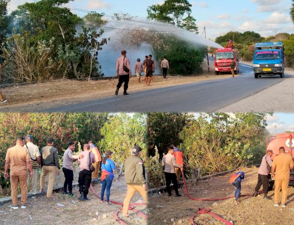 Kebakaran Lahan Kosong di Desa Ledeana, Polsek Sabu Barat Bersama Tim Gabungan Berhasil Padamkan Api