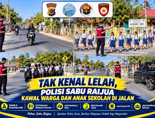 Tak Kenal Lelah, Polisi Sabu Raijua Kawal Warga dan Anak Sekolah di Jalan