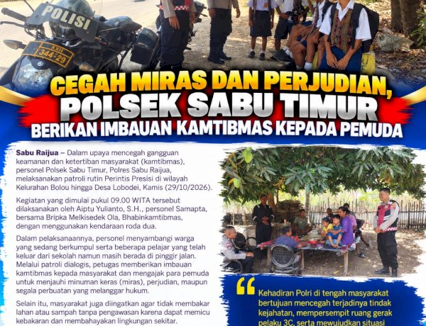 Cegah Miras dan Perjudian, Polsek Sabu Timur Berikan Imbauan Kamtibmas kepada Pemuda