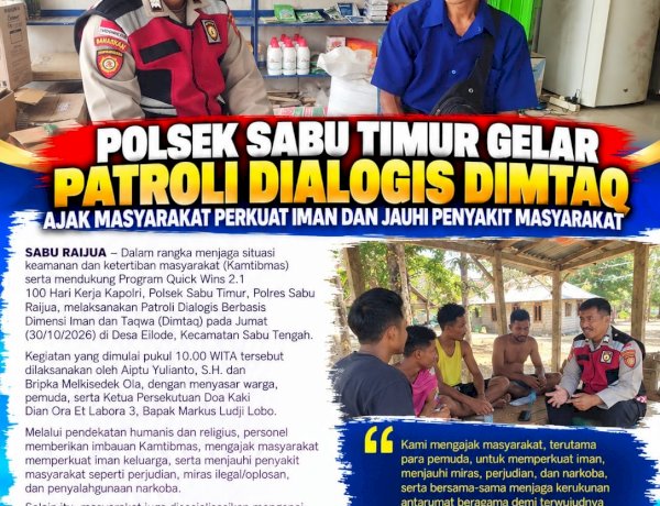 Perkuat Iman dan Cegah Penyakit Masyarakat, Polsek Sabu Timur Gelar Patroli Dialogis Dimtaq di Desa Eilode