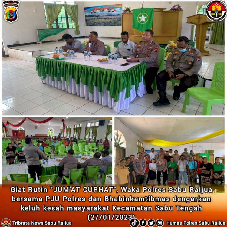 Giat Rutin Jumat Curhat, Waka polres Sabu Raijua bersama PJU Polres dengarkan keluh kesah masyarakat Kec. Sabu Tengah