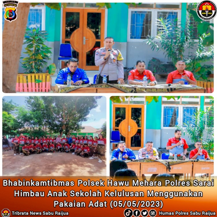 Bhabinkamtibmas Himbau Anak-anak Sekolah Kelulusan di Sabu Raijua menggunakan Pakaian Adat.