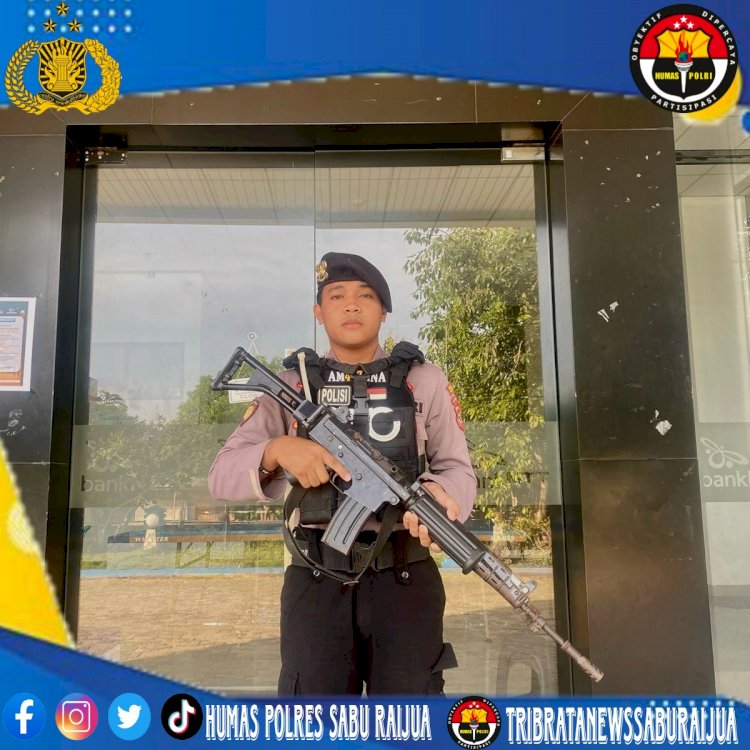 Satuan Samapta Polres Sarai melaksanakan pengamanan obyek vital pada yang ditugaskan untuk melaksanakan pengamanan di Bank NTT. 