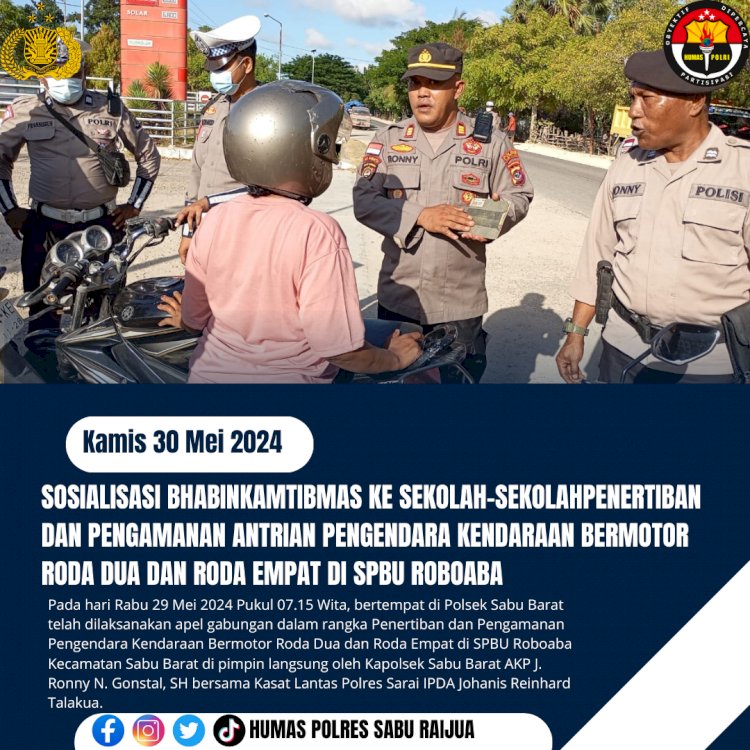 PENERTIBAN DAN PENGAMANAN ANTRIAN PENGENDARA KENDARAAN BERMOTOR RODA DUA DAN RODA EMPAT DI SPBU ROBOABA WILAYAH HUKUM POLSEK SABU BARAT