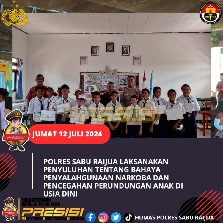 POLRES SABU RAIJUA LAKSANAKAN PENYULUHAN TENTANG BAHAYA PENYALAGUNAAN NARKOBA DAN PENCEGAHAN PERUNDUNGAN ANAK DIUSIA DINI