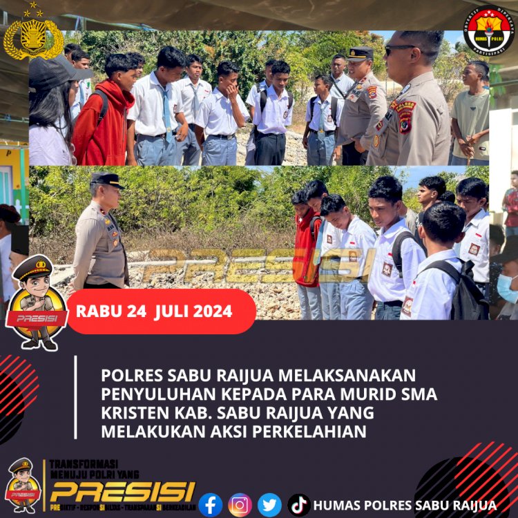 Polres Sarai Melaksnakan Penyuluhan kepada para murid SMA Kristen Kab. Sabu Raijua yang melakukan aksi perkelahian hingga beredar di sosial media. 