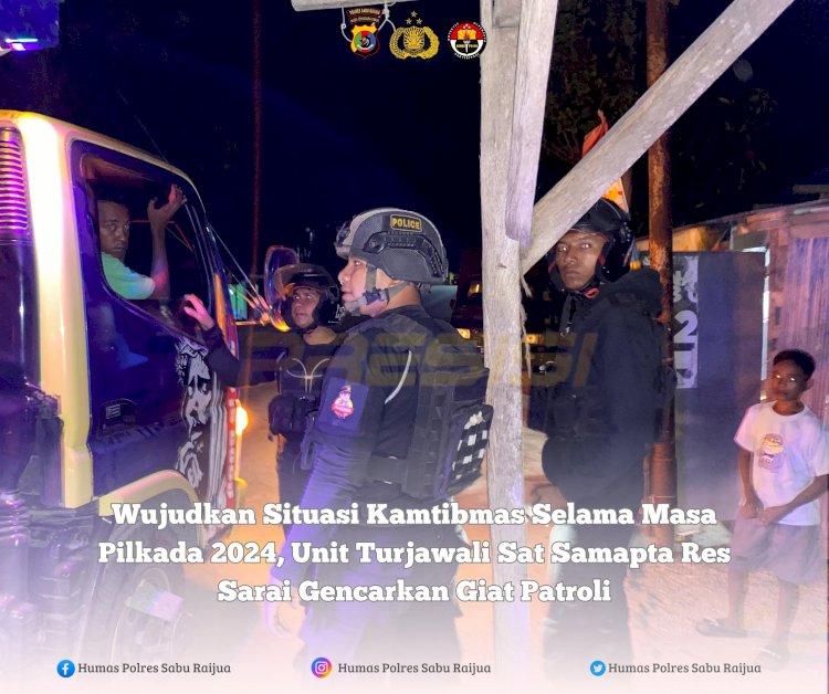 Sabu Raijua, Sat samapta melaksanakan Patroli Rutin jelang Pilkada 2024 pada malam hari dalam rangka Pencegahan Gangguan Kamtibmas di Wilkum Polres Sabu Raijua.