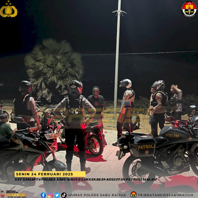 Anggota Sat Samapta Polres Sabu Raijua intensif melaksanakan patroli malam guna menciptakan situasi keamanan dan ketertiban masyarakat (kamtibmas) yang kondusif di wilayah hukum Polres Sabu Raijua.