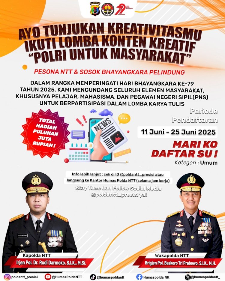 Sambut Hari Bhayangkara ke-79, Polda NTT Gelar Lomba Konten Kreatif dan Karya Tulis Berhadiah Puluhan Juta Rupiah