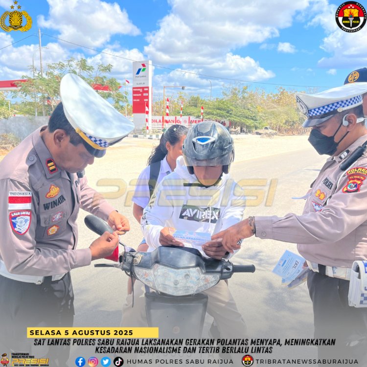 Sat Lantas Polres Sabu Raijua Laksanakan Gerakan Polantas Menyapa, Meningkatkan Kesadaran Nasionalisme dan Tertib Berlalu Lintas