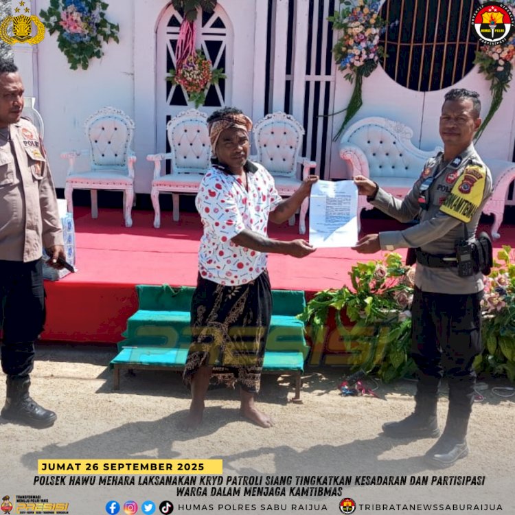 Polsek Hawu Mehara Laksanakan KRYD Patroli Siang untuk Meningkatkan Kesadaran dan Partisipasi Warga dalam Menjaga Kamtibmas