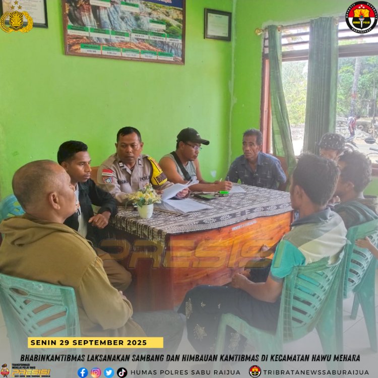 Bhabinkamtibmas Laksanakan Sambang dan Himbauan Kamtibmas di Wilayah Kec. Hawu Mehara