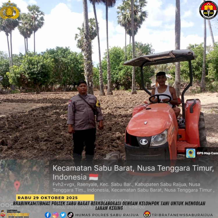Bhabinkamtibmas Polsek Sabu Barat Berkolaborasi dengan Kelompok Tani untuk Mengolah Lahan Kering