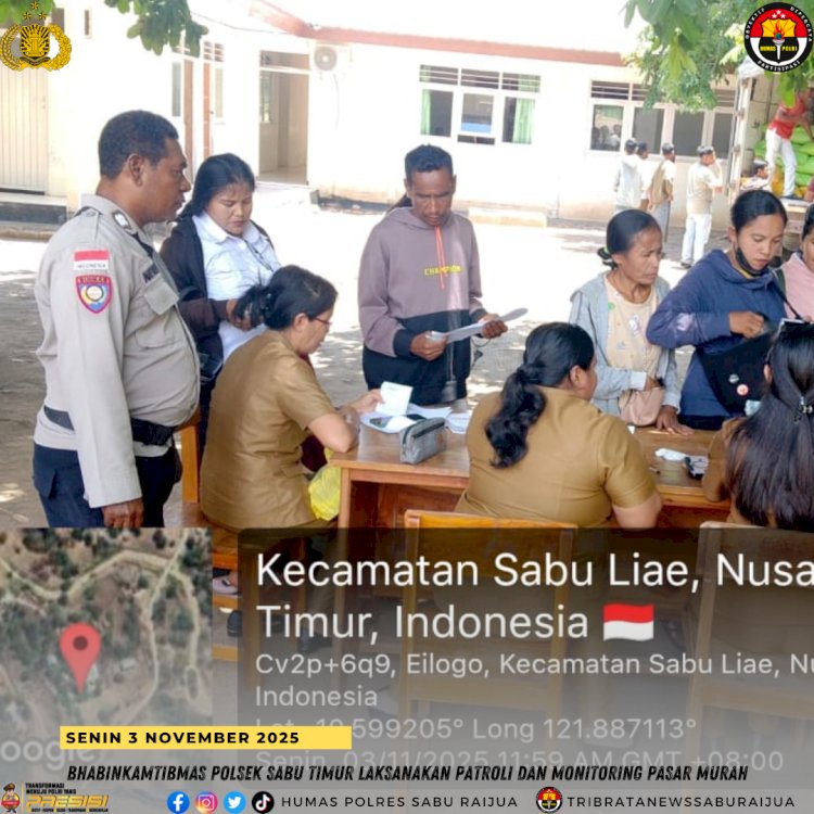Bhabinkamtibmas Polsek Sabu Timur Laksanakan Patroli dan Monitoring Pasar Murah