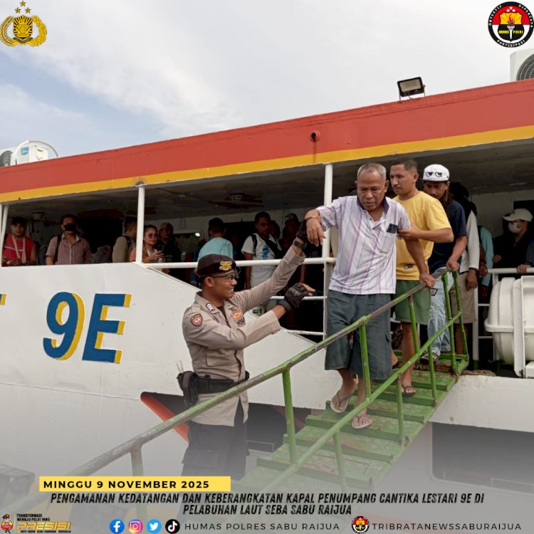 Pengamanan kedatangan dan keberangkatan kapal penumpang Cantika lestari 9E di pelabuhan laut Seba Sabu Raijua.