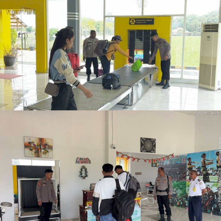 Dalam Rangka Ops Lilin Turangga 2025, Anggota Polres Sabu Raiju Laksanakan Pengamanan di Bandara Tardamu Sabu Raijua