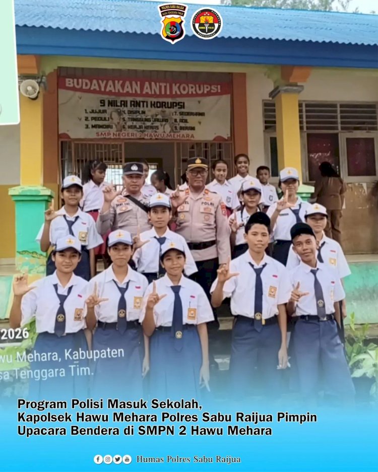 Dalam rangka membina generasi muda serta memperkuat kesadaran hukum di kalangan pelajar, Satuan Binmas Polres Sabu Raijua melaksanakan kegiatan Upacara Bendera Program Polisi Masuk Sekolah