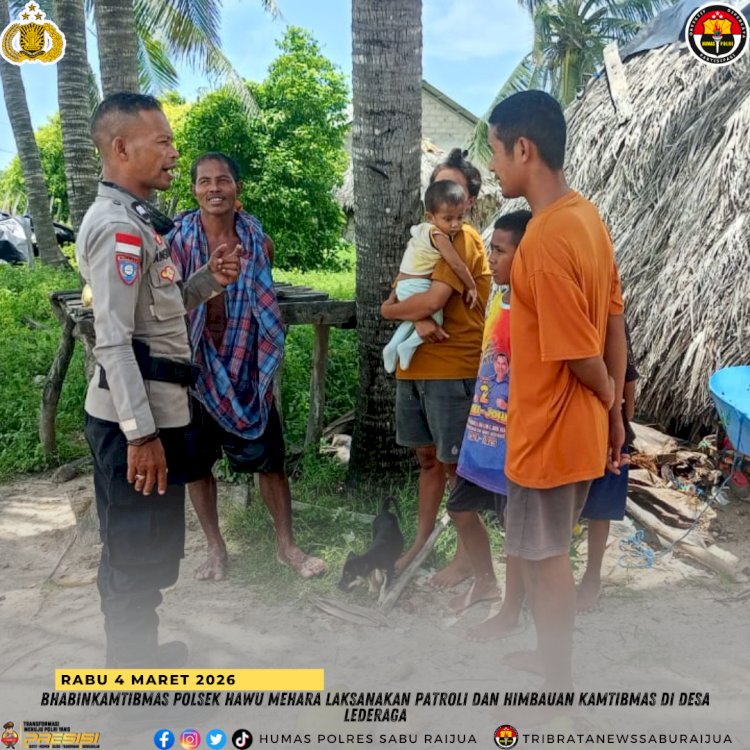 Bhabinkamtibmas Polsek Hawu Mehara Laksanakan Patroli dan Himbauan Kamtibmas di Desa Lederaga