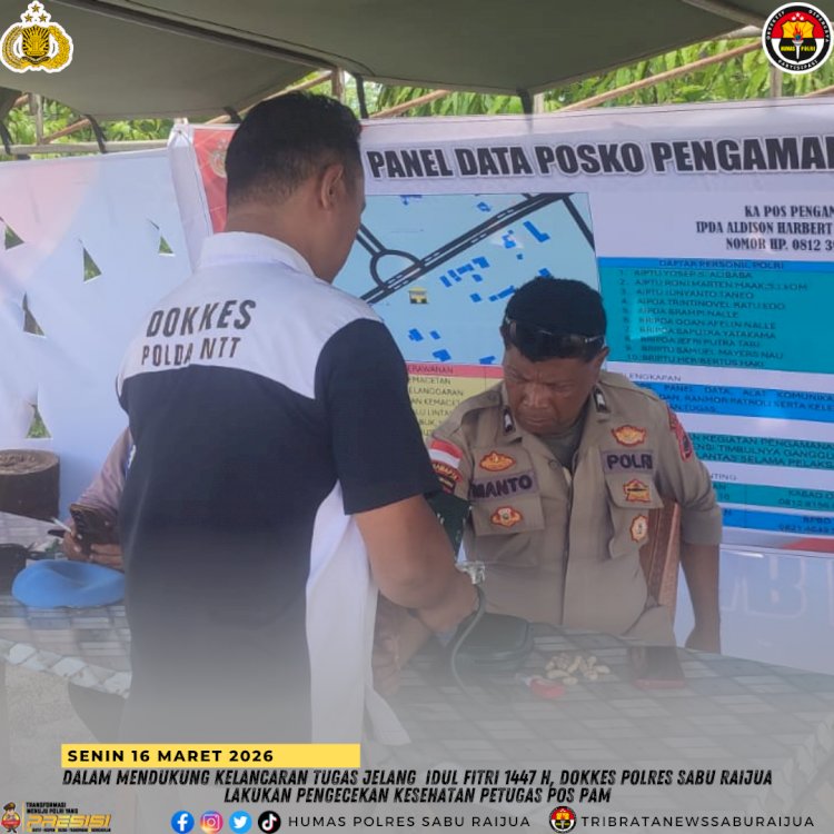 Dalam mendukung kelancaran tugas jelang  Idul Fitri 1447 H, Dokkes Polres Sabu Raijua lakukan pengecekan Kesehatan Petugas Pos Pam.