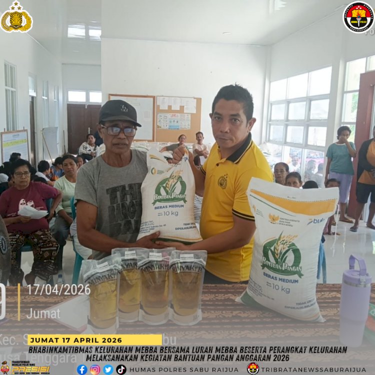Bhabinkamtibmas kelurahan mebba bersama Lurah Mebba beserta perangkat kelurahan melaksanakan kegiatan bantuan pangan anggaran 2026