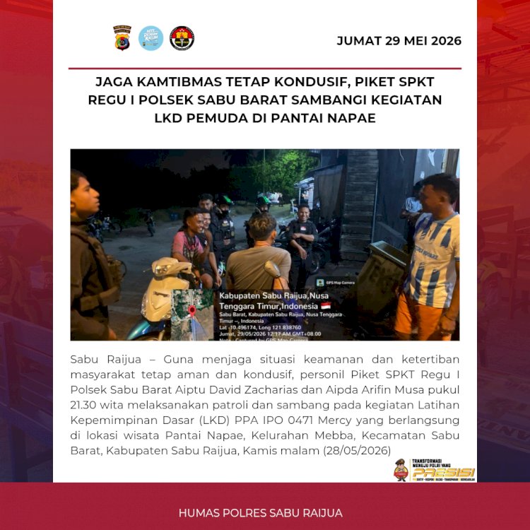 Jaga Kamtibmas Tetap Kondusif, Piket SPKT Regu I Polsek Sabu Barat Sambangi Kegiatan LKD Pemuda di Pantai Napae