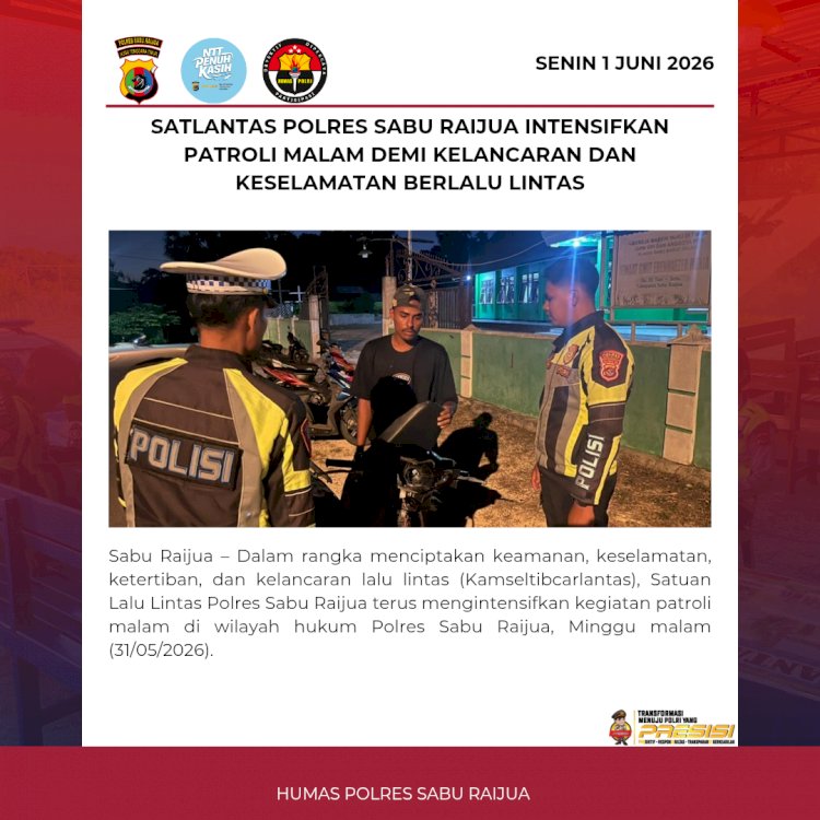Satlantas Polres Sabu Raijua Intensifkan Patroli Malam Demi Kelancaran dan Keselamatan Berlalu Lintas