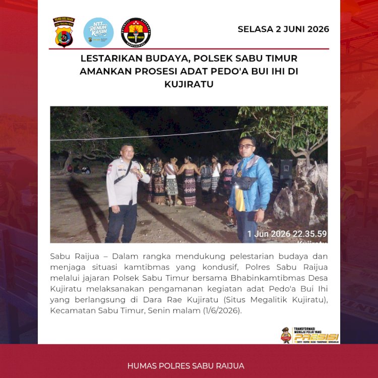 Lestarikan Budaya, Polsek Sabu Timur Amankan Prosesi Adat Pedo'a Bui Ihi di Kujiratu