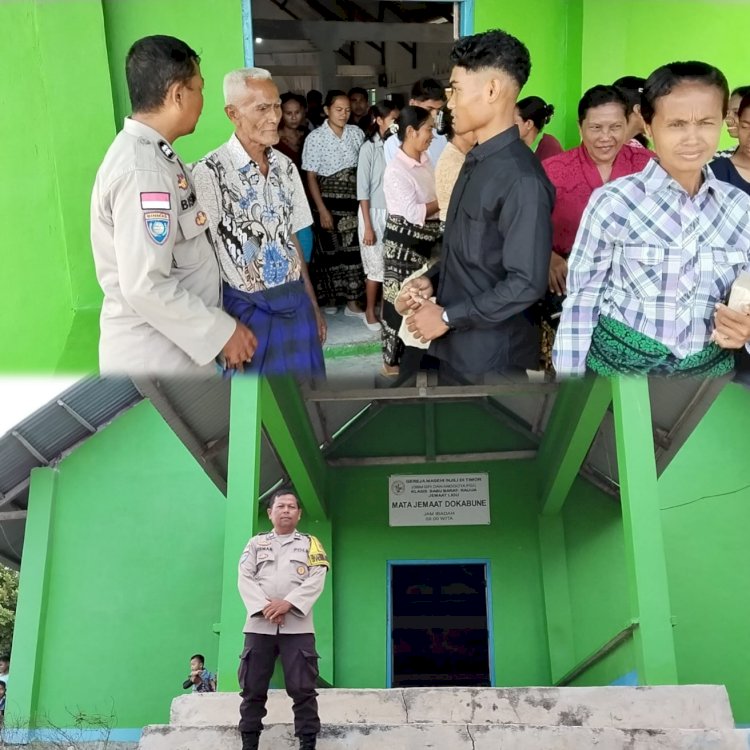 Bhabinkamtibmas Polsek Hawu Mehara Amankan Ibadah Minggu dan Sampaikan Pesan Kamtibmas kepada Jemaat