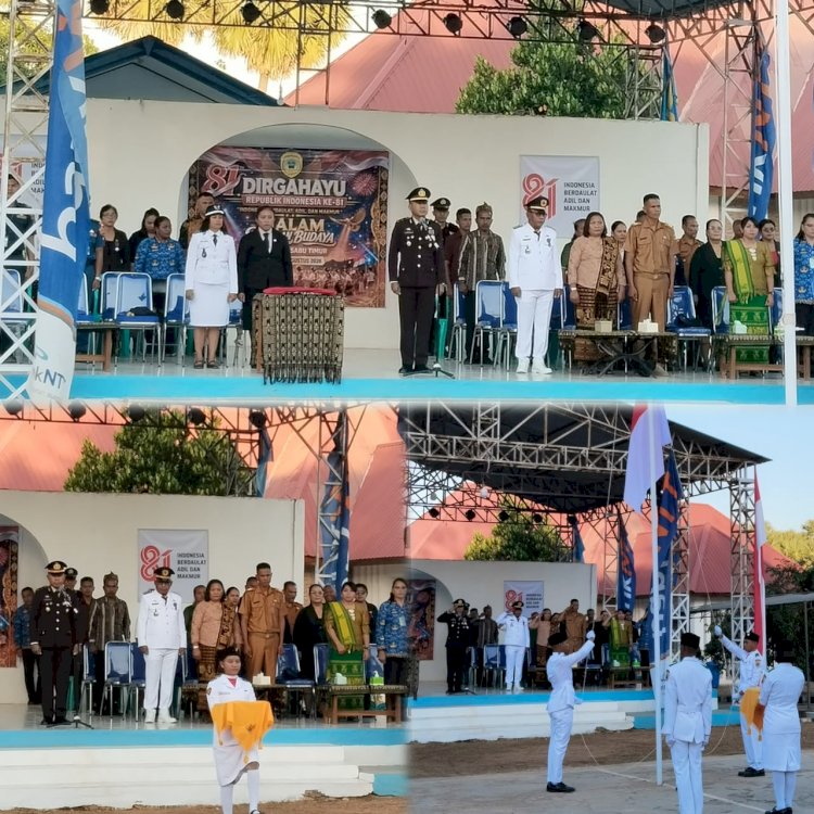 Kapolsek Sabu Timur Pimpin Upacara Penurunan Bendera HUT ke-81 RI di Kec. Sabu Timur 