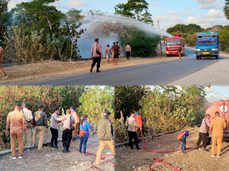 Kebakaran Lahan Kosong di Desa Ledeana, Polsek Sabu Barat Bersama Tim Gabungan Berhasil Padamkan Api
