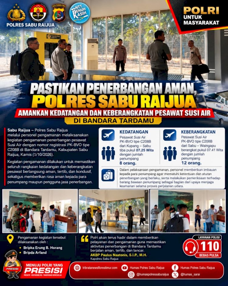 Pastikan Keamanan Penerbangan, Polres Sabu Raijua Amankan Kedatangan dan Keberangkatan Pesawat Susi Air