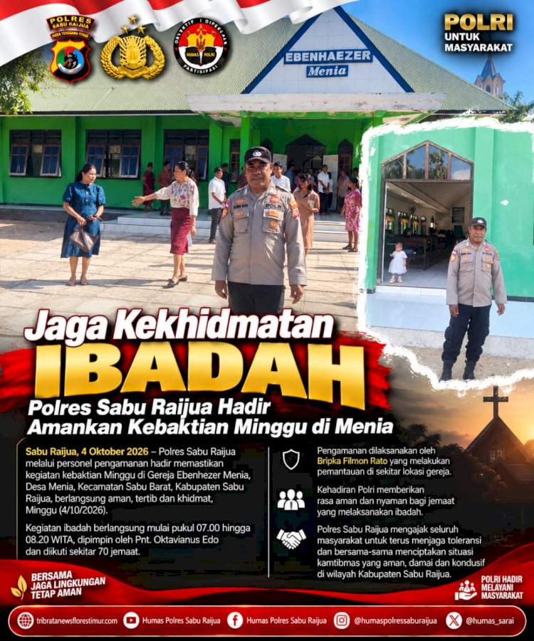 Jaga Kekhidmatan Ibadah, Polres Sabu Raijua Hadir Amankan Kebaktian Minggu di Menia