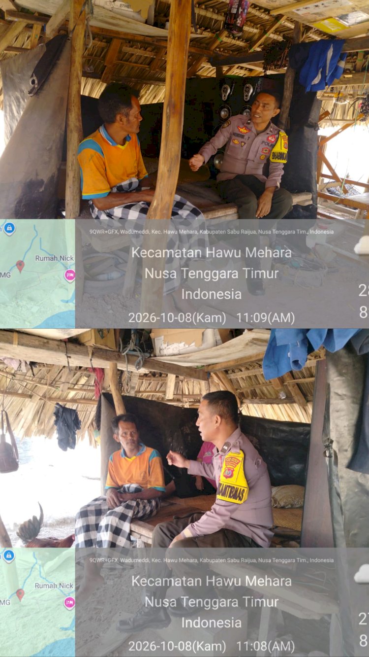Jaga Kamtibmas dan Waspada Cuaca Ekstrem, Bhabinkamtibmas Hadir di Tengah Warga Wadumaddi