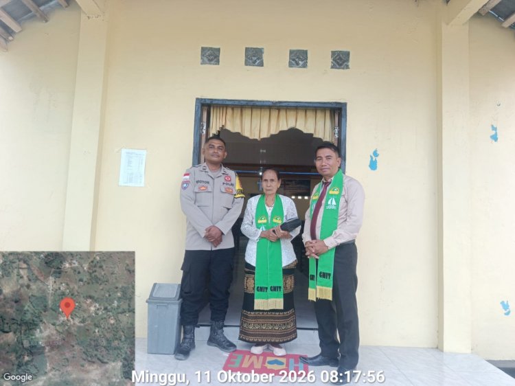 Jaga Kekhidmatan Ibadah Minggu, Bhabinkamtibmas Hadir Pastikan Situasi Aman dan Kondusif di Ledeunu