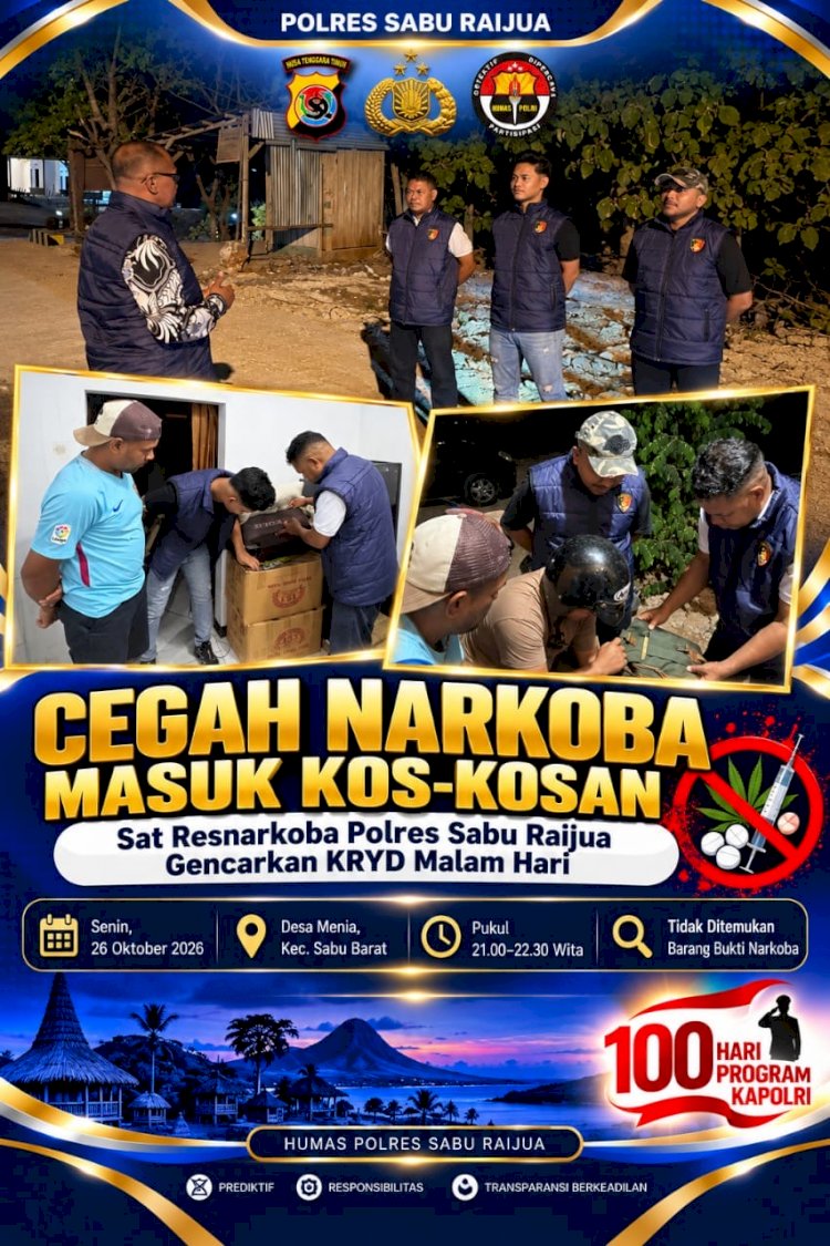 Cegah Narkoba Masuk Kos-Kosan, Sat Resnarkoba Polres Sabu Raijua Gencarkan KRYD Malam Hari