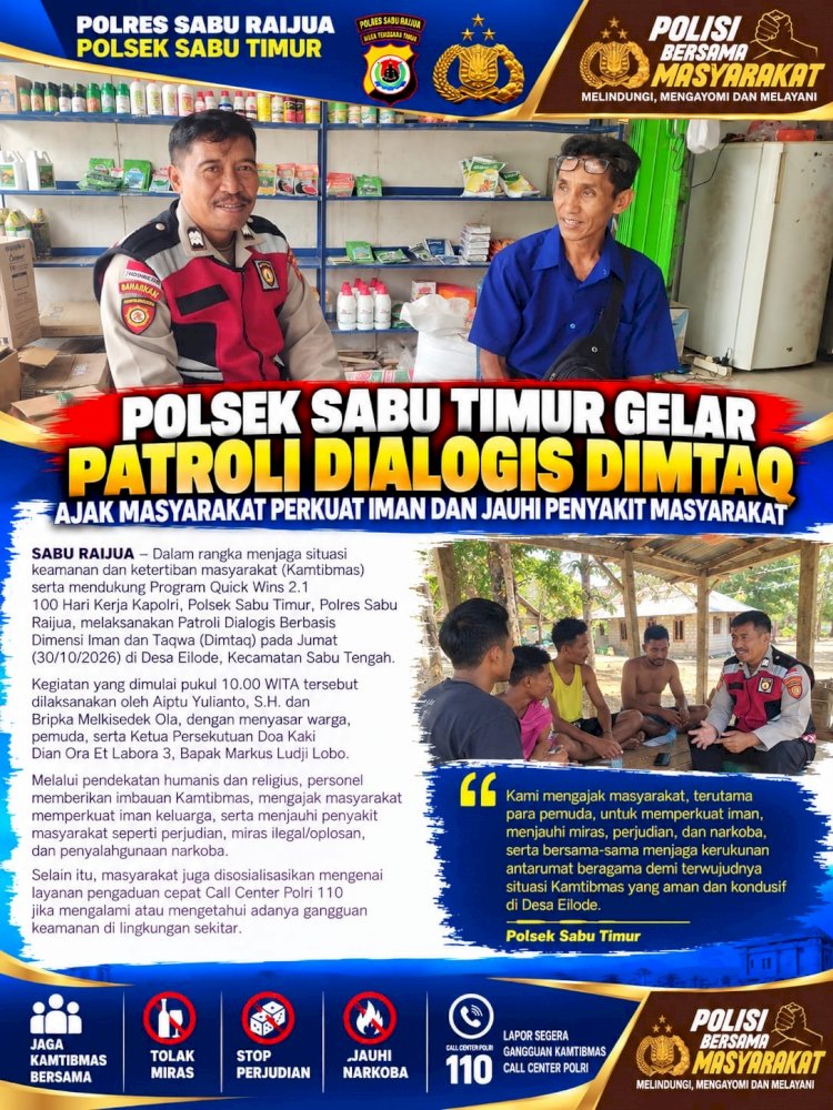 Perkuat Iman dan Cegah Penyakit Masyarakat, Polsek Sabu Timur Gelar Patroli Dialogis Dimtaq di Desa Eilode